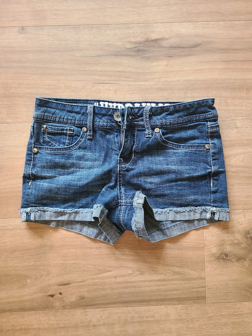 Hydraulic Dark Blue Denim Frayed Hem Shorts